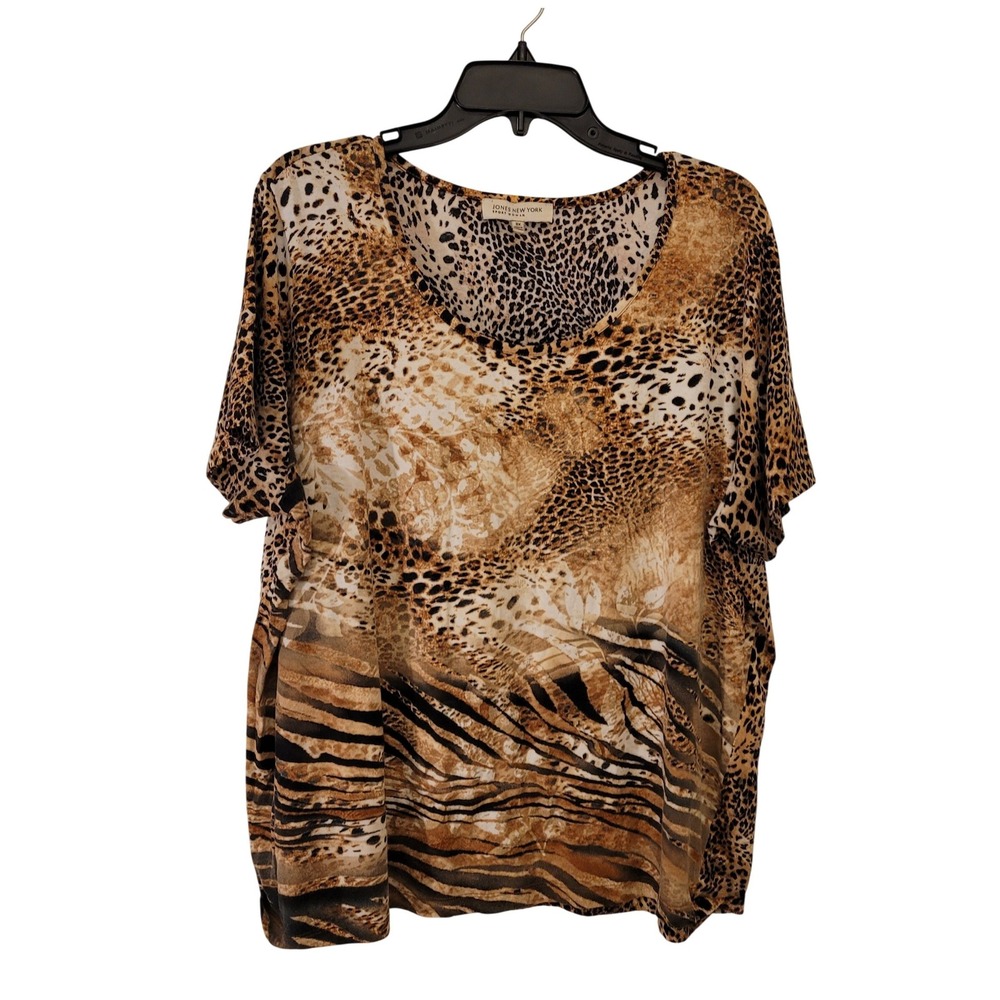 JONES NEW YORK SPORT WOMAN 3X Animal Print V Neck Top Short Sleeve